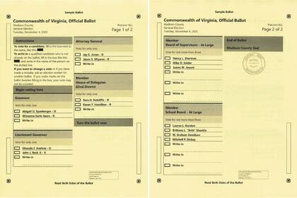 Así se ve una boleta del condado de Madison, Virginia