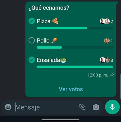 Así se ve una encuesta de WhatsApp en un celular