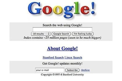 Así se veía la portada de Google hace veinte años