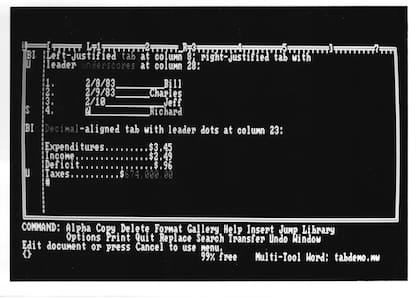 Así se veía la primera versión de Word para DOS, en 1983; por ese entonces se llamaba Multi Tool Word