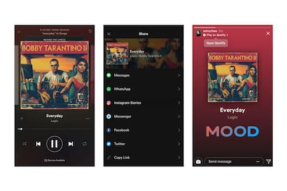 Así se ven los contenidos de Spotify compartidos en Instagram Stories