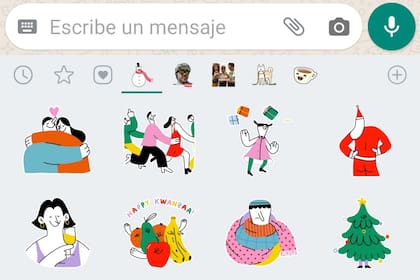 Así se ven los stickers navideños listos para ser utilizados en un chat de WhatsApp