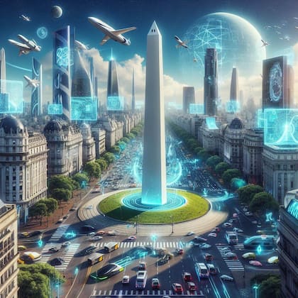 Así se vería la Avenida 9 de Julio en 100 años, según Copilot. Argentina no puede dejar escapar esta oportunidad.