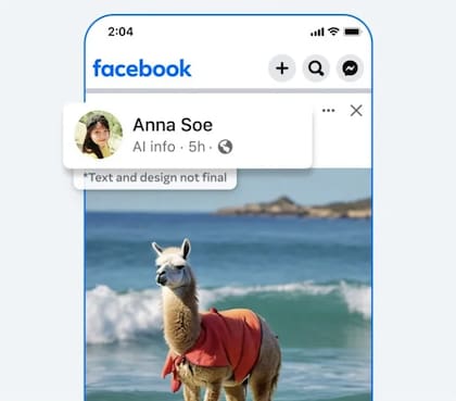 Así se vería la etiqueta que Meta implementará en Facebook para señalar las imágenes hechas con IA