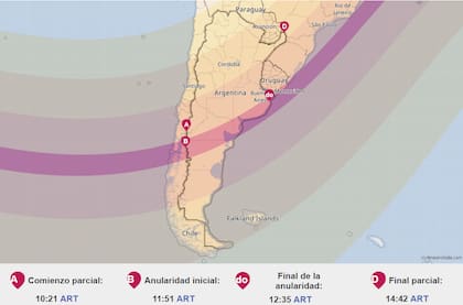 Así será el recorrido del eclipse anular en la región Austral del planeta el 6 de febrero de 2027