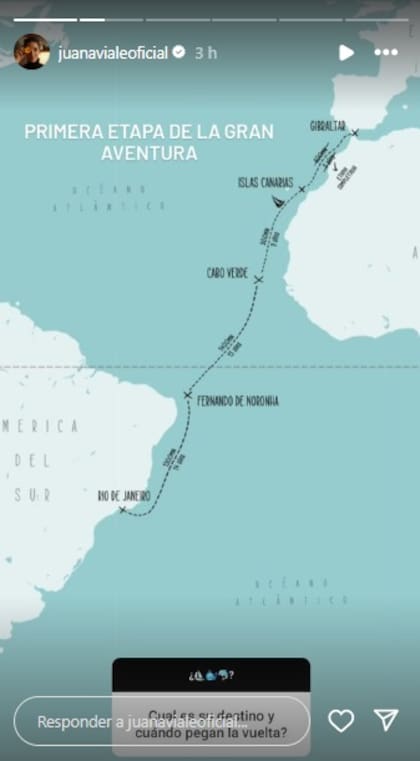 Así será la ruta de viaje de Juana Viale junto a su novio arriba de un velero