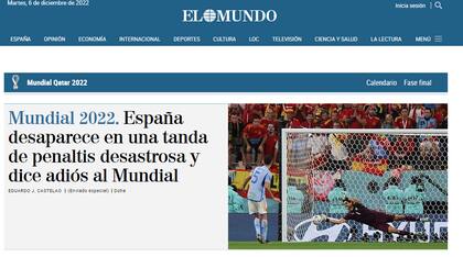 Así tituló el diario El Mundo la eliminación de España del Mundial de Qatar 2022