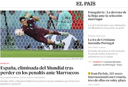 Así tituló el diario El País la eliminación de España del Mundial de Qatar 2022