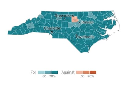 Así votó cada condado de Carolina del Norte sobre la Enmienda 1