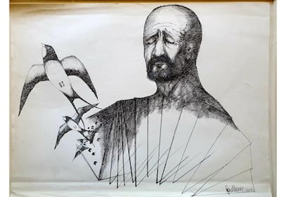 Astor Piazzolla, en una ilustración creada por Raúl Lavié