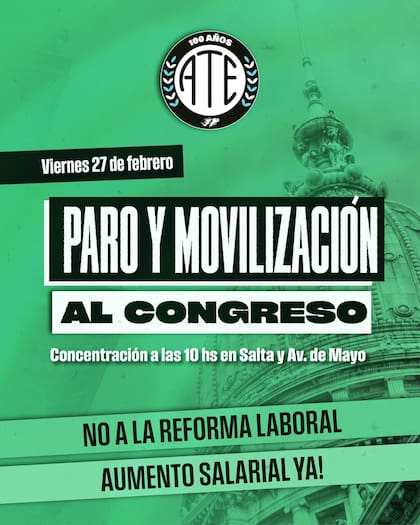 ATE se adhiere al paro y movilización de este viernes 27 de febrero
