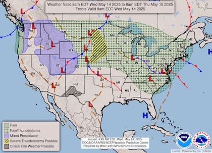 Atlántico medio sufrirá tormentas eléctricas mientras Rocosas reciben nieve inusual para mayo
