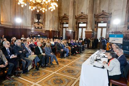 Audiencia en el Salón Azúl del Senado de la Nación, organizada por el senador de la LLA Francisco Paoltroni, para rechazar el pliego del juez federal Ariel Lijo