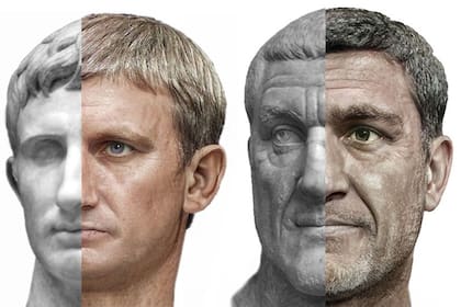 Augusto (el primer emperador, entre el 27A.C y el 14 D.C) y Maximino el Tracio (235 al 238), de las estatuas a los rostros tal como fueron