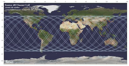 Aunque aún no es posible determinar con precisión el lugar de impacto, se prevé que este ocurra dentro de una franja que va desde los 52° de latitud norte hasta los 52° sur