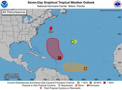 Aunque Erin comenzará a perder características tropicales transformándose en ciclón postropical, para la noche del sábado aún mantendrá vientos máximos de 81 mph (130 km/h)