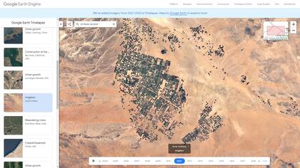 Aunque funciona sobre cualquier parte del planeta, Google seleccionó algunos lugares donde se nota claramente el impacto de la presencia humana en nuestro planeta a lo largo de 40 años