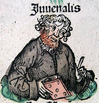 Aunque Juvenal habla de las fechorías de los ricos, él mismo -como la mayoría de los poetas romanos- era adinerado. Así aparece en las Crónicas de Núremberg.