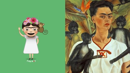 "Autorretrato con monos" y su respectivo emoji.