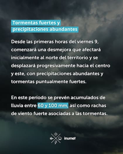 Aviso a la población del Instituto Uruguayo de Meteorología. Fuente: X