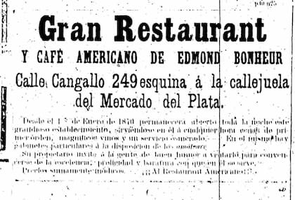 Aviso del "Americano", publicado en La Nación del 13 de enero de 1870. La cortada es mencionada como "la callejuela del Mercado del Plata".