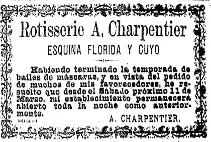 Aviso del Charpentier publicado en La Nación, en 1882.