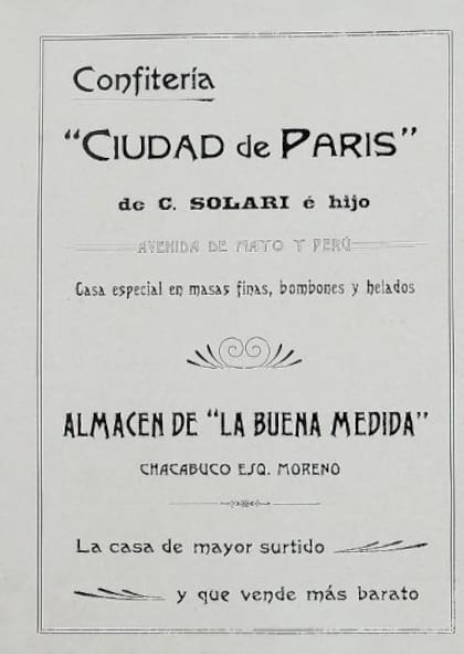 Buenos Aires del Centenario. Aviso de la confitería Ciudad de París de Avenida de Mayo 602