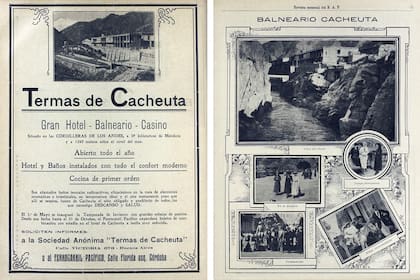 Avisos del hotel Termas de Cacheuta publicados en la revista BAP (Buenos Aires al Pacífico) en 1918.
