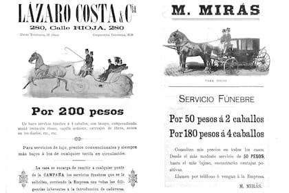 Avisos publicados en Caras y Caretas por Lázaro Costa y Marcial Mirás el 31 de mayo de 1902. La guerra de las tarifas era explícita.