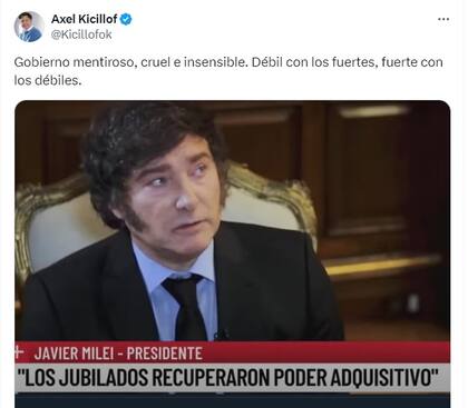 Axel Kicillof cargó contra Milei por las jubilaciones.