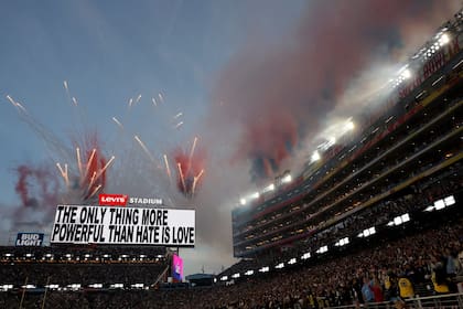 Bad Bunny performs during the halftime show of Super Bowl 60 between the Seattle Seahawks and New England Patriots in Santa Clara, Calif., Sunday, Feb. 8, 2026. (Carlos Avila Gonzalez/San Francisco Chronicle via AP)