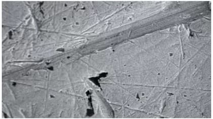 Bajo un poderoso microscopio, los investigadores pudieron ver rasguños causados por el roce de las monedas en circulación