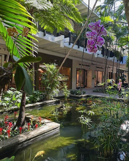 Bal Harbour Shops abunda en verde y agua en su recorrido.
