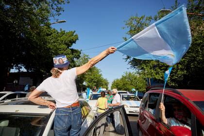Banderas durante la caravana llevada a cabo en Mendoza