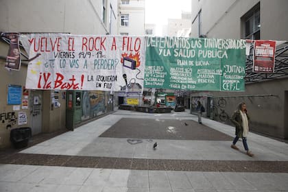 Banderas en el patio interno de la Facultad de Filosofía y Letras