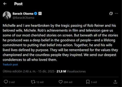 Barack Obama, expresidente de Estados Unidos, publicó un mensaje conjunto con su esposa Michelle expresando consternación por el suceso