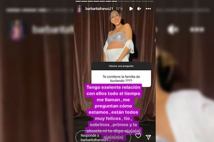 Barby no mencionó a las hijas de su pareja, al nombrar a quienes la acompañan durante su embarazo (Foto Instagram @barbaritafranco21)