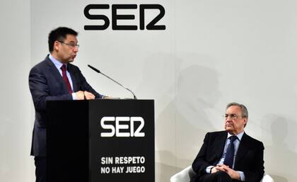 Bartomeu y Florentino Pérez durante el acto de la UNESCO