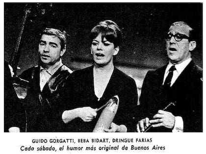 Beba Bidart Junto a Guido Gorgatti y Dringue Farías, en una de sus primeras apariciones en televisión