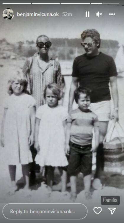 Benjamín Vicuña compartió una postal junto a sus padres y sus dos hermanas 