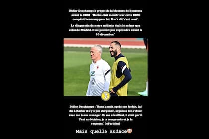 Benzema hizo un posteo duro contra Deschamps una vez que el entrenador decidió su desafectación antes de Qatar 2022; ahora no quiere referirse al tema.