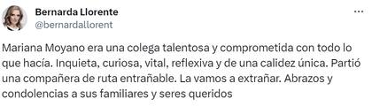 Bernarda Llorente compartió un sentido mensaje
