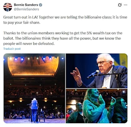 Bernie Sanders busca apoyo para el impuesto a la riqueza en California