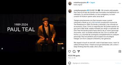 Bethany Joy Lenz, la coprotagonista de One Tree Hill, también recordó a Paul en las redes