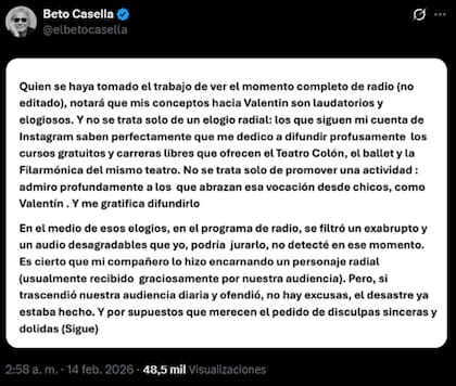 Beto Casella decidió compartir un comunicado para aclarar la situación