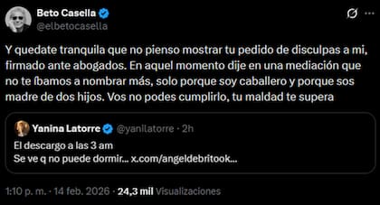 Beto recordó una situación judicial en la que Yanina tuvo que pedirle perdón