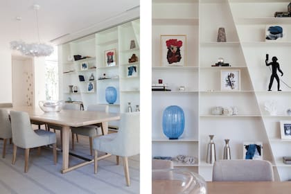 Bibliotecas de hierro, sillas tapizadas en lino ‘CFB’ y mesa de roble (todo de XFB Arquitectura y Decoración). Lámpara colgante traída de un viaje.