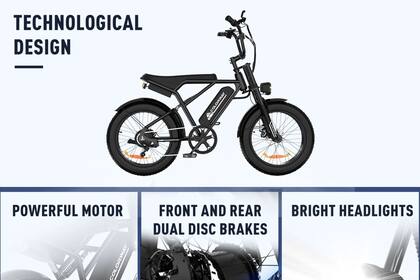 Esta bicicleta eléctrica tiene un potente motor que le permite alcanzar una velocidad máxima de aproximadamente 34 kilómetros por hora