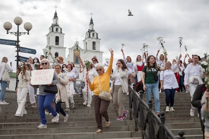 Varios grupos de mujeres protestaron en diferentes partes de Minsk, la capital de Bielorusia