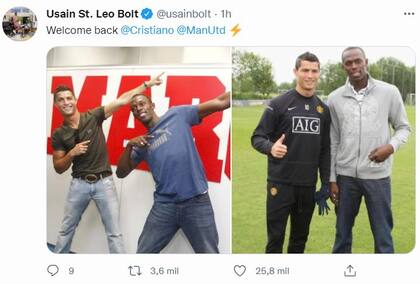 "Bienvenido, Cristiano": el tuit de bienvenida de Cristiano Ronaldo a Usain Bolt